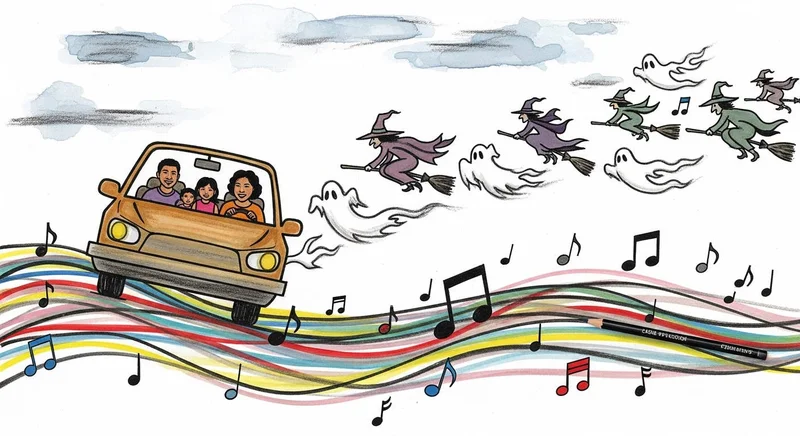 A family carving pumpkins while listening to KinClub Spooky Radio