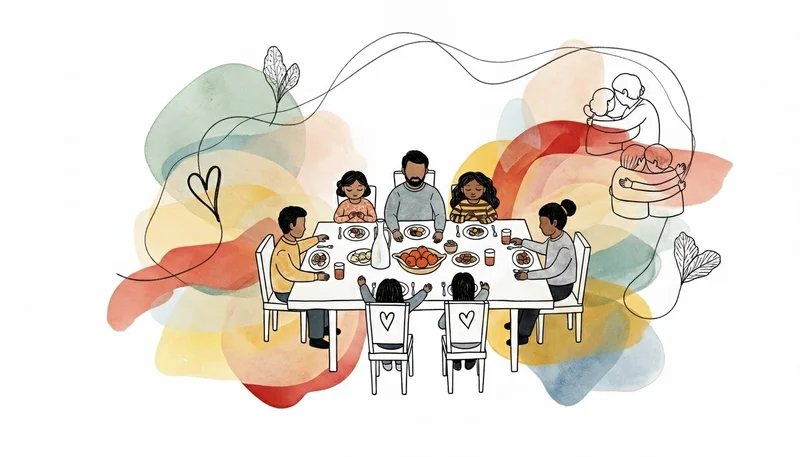 A family of four sitting together on a couch, writing in gratitude journals and smiling.