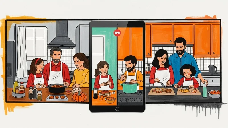 Family celebrating Thanksgiving via video call